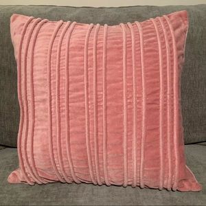 Pleated Pink Cotton Velvet 18” Pillow Cover